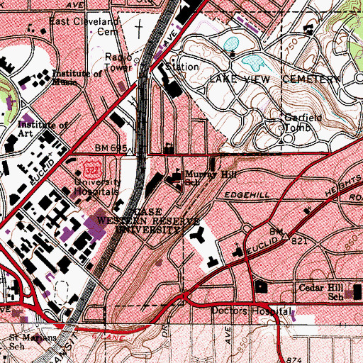 Topographic Map of Murray Hill School, OH