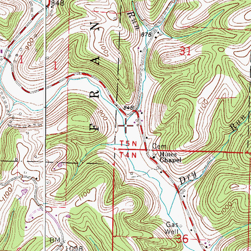 Topographic Map of Mursh Run, OH