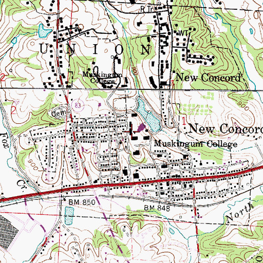 Topographic Map of Muskingum College, OH