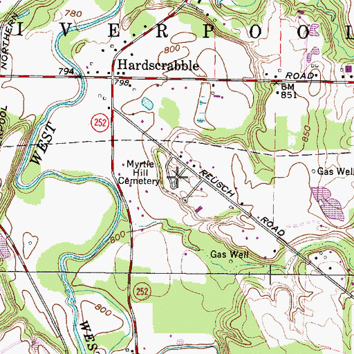 Topographic Map of Myrtle Hill Cemetery, OH