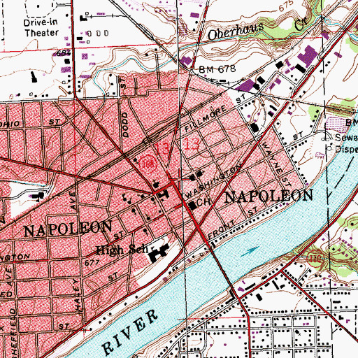 Topographic Map of Napoleon, OH