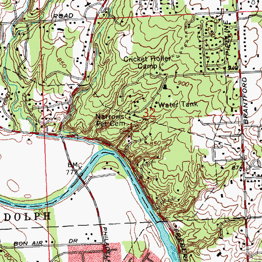 Topographic Map of Narrows Pet Cemetery, OH