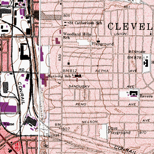 Topographic Map of Nativity School, OH