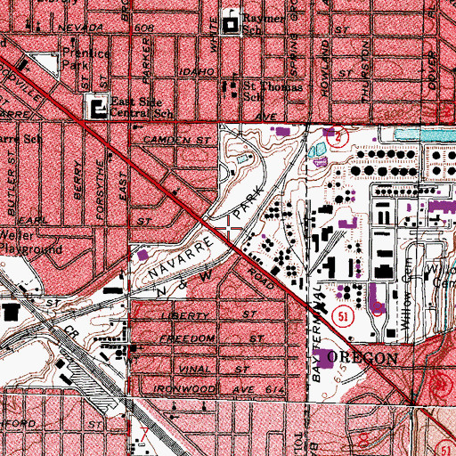 Topographic Map of Navarre Park, OH