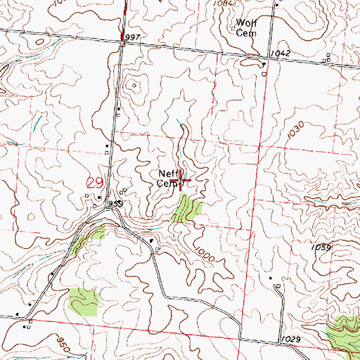 Topographic Map of Neff Cemetery, OH