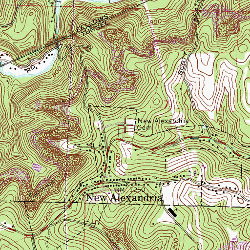 Topographic Map of New Alexandria Cemetery, OH