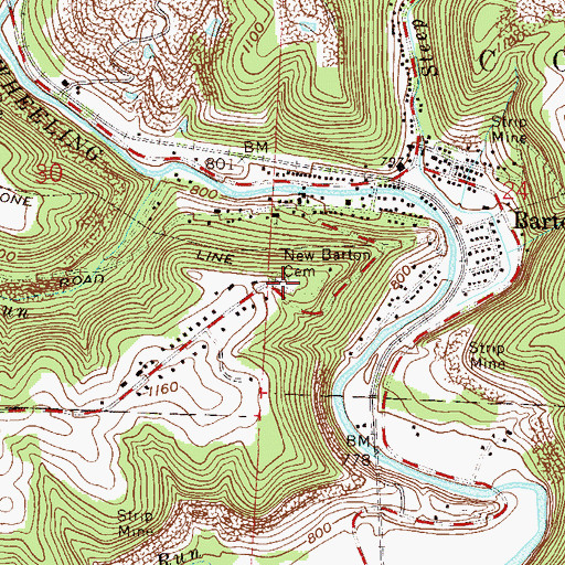 Topographic Map of New Barton Cemetery, OH