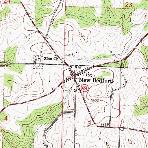 Topographic Map of New Bedford, OH