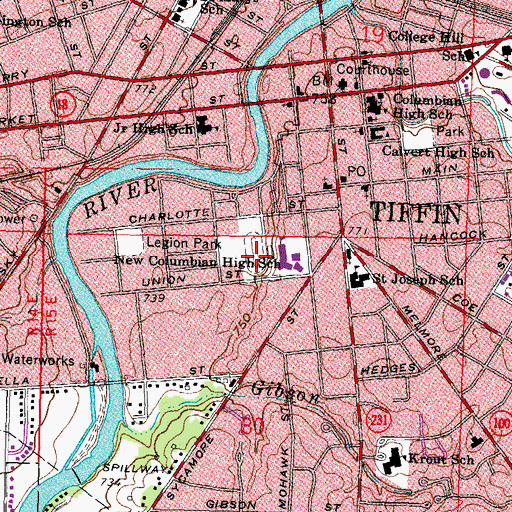 Topographic Map of New Columbian High School, OH