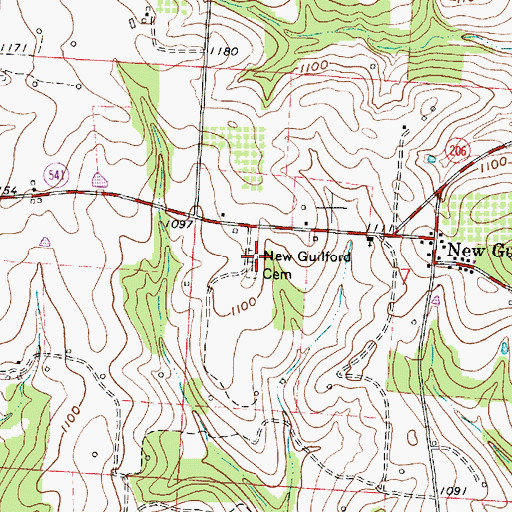 Topographic Map of New Guilford Cemetery, OH