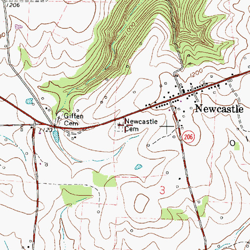 Topographic Map of Newcastle Cemetery, OH