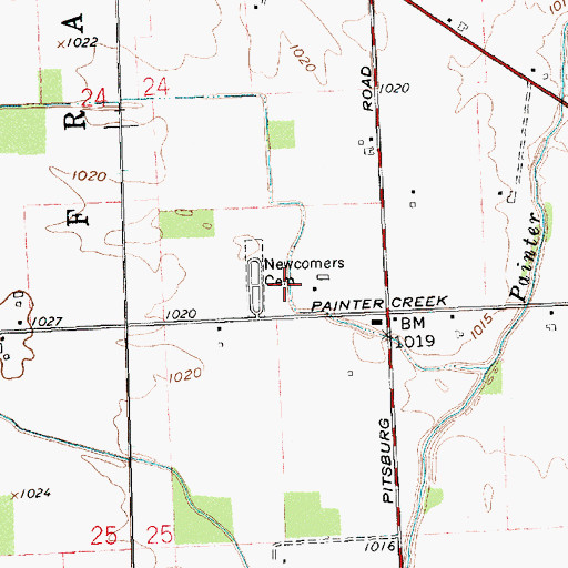 Topographic Map of Newcomers Cemetery, OH