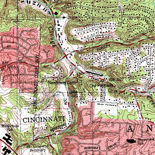 Topographic Map of Newton Cemetery, OH