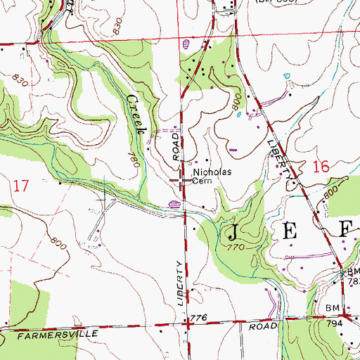 Topographic Map of Nicholas Cemetery, OH