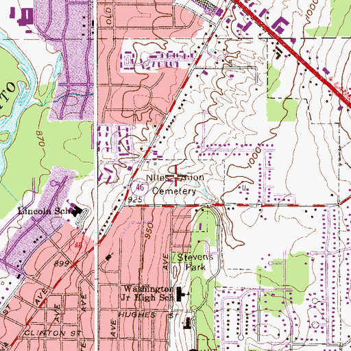 Topographic Map of Niles Union Cemetery, OH