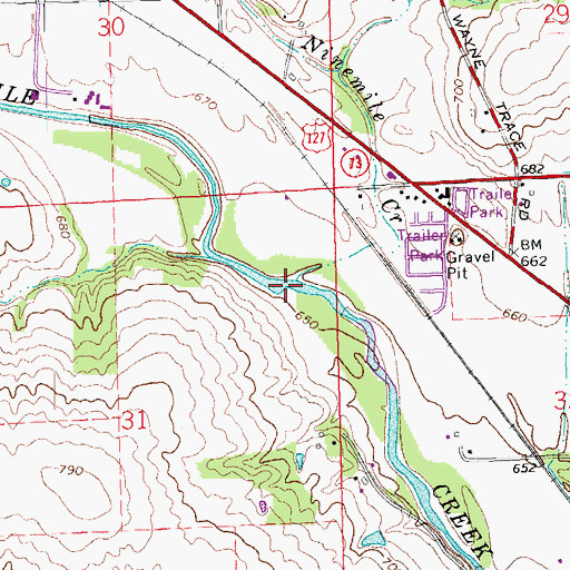 Topographic Map of Ninemile Creek, OH