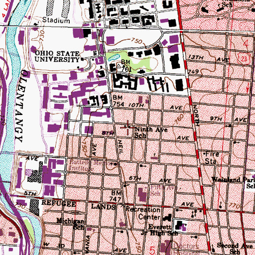 Topographic Map of Ninth Avenue School, OH