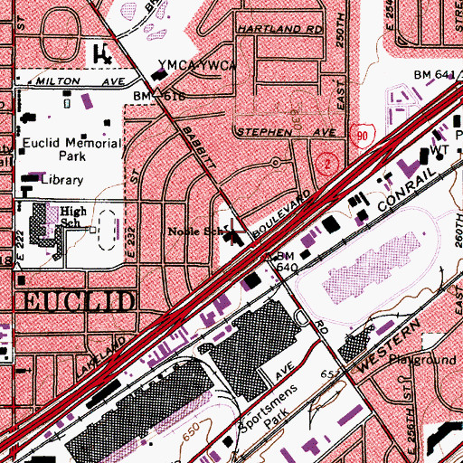 Topographic Map of Noble School, OH