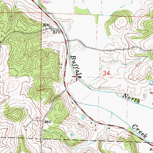 Topographic Map of North Fork Buffalo Creek, OH