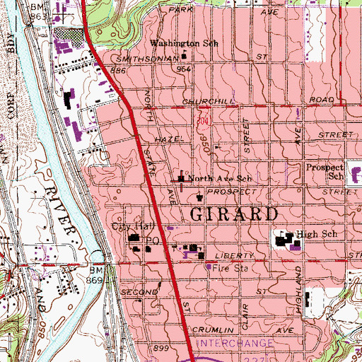 Topographic Map of North Avenue School, OH