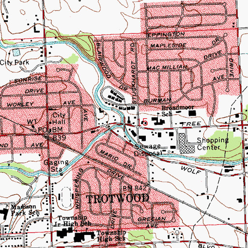 Topographic Map of North Branch Wolf Creek, OH