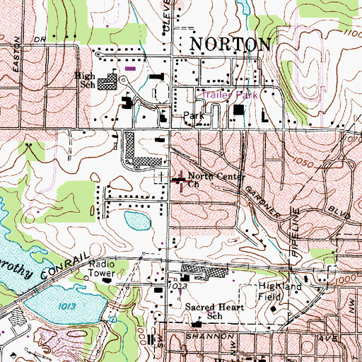 Topographic Map of North Center Church, OH