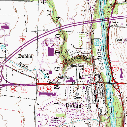 Topographic Map of North Fork Indian Run, OH