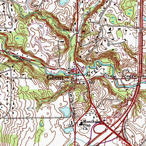 Topographic Map of North Fork Yellow Creek, OH