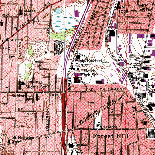 Topographic Map of North High School, OH