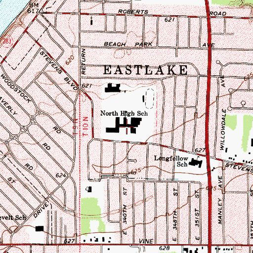 Topographic Map of North High School, OH