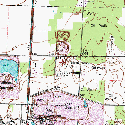 Topographic Map of North Union Cemetery, OH