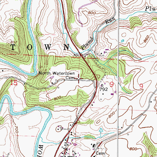 Topographic Map of North Watertown Cemetery, OH