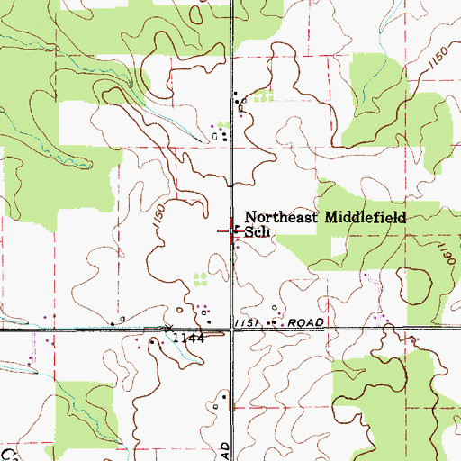 Topographic Map of Northeast Middlefield School, OH