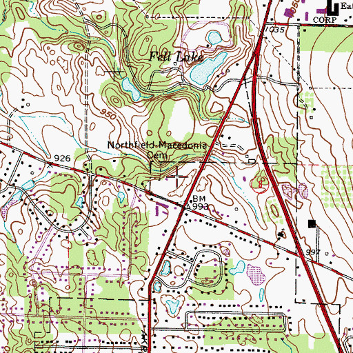 Topographic Map of Northfield - Macedonia Cemetery, OH
