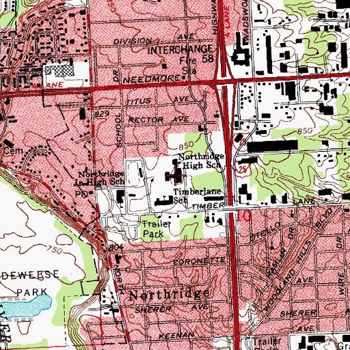 Topographic Map of Northridge High School, OH