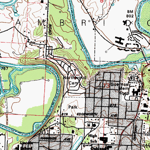 Topographic Map of Northwood Cemetery, OH