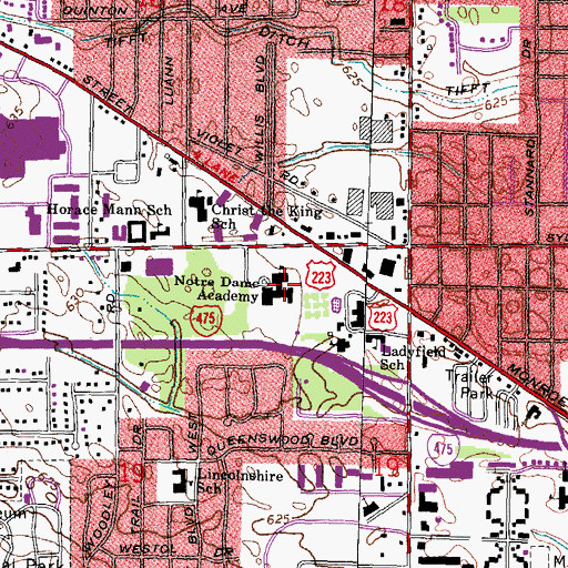 Topographic Map of Notre Dame Academy, OH