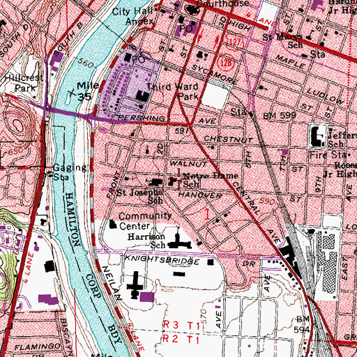 Topographic Map of Notre Dame School, OH