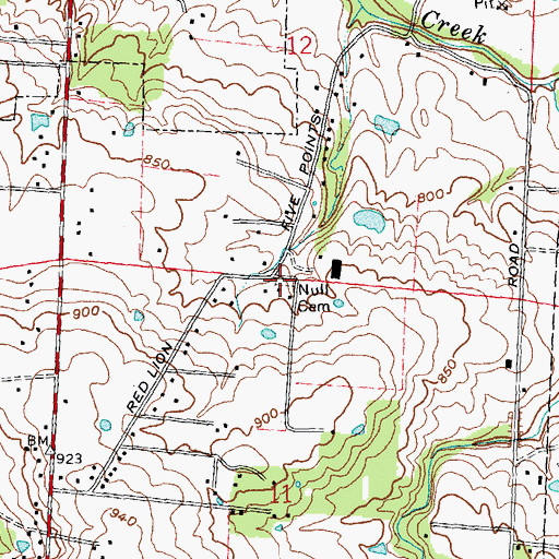 Topographic Map of Null Cemetery, OH