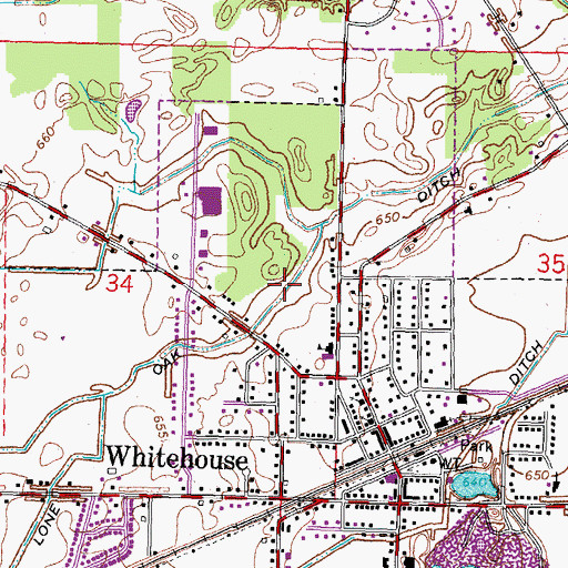 Topographic Map of Oak Ditch, OH