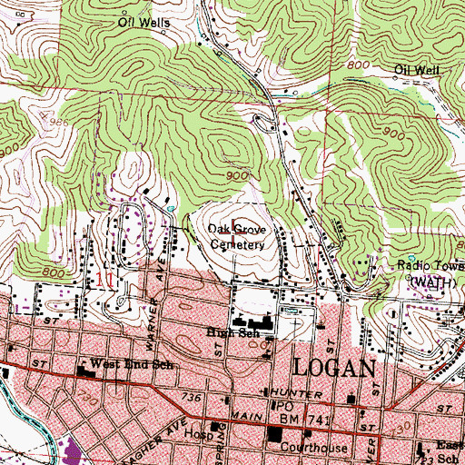 Topographic Map of Oak Grove Cemetery, OH