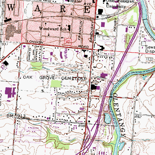 Topographic Map of Oak Grove Cemetery, OH