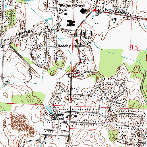 Topographic Map of Oak Grove Cemetery, OH