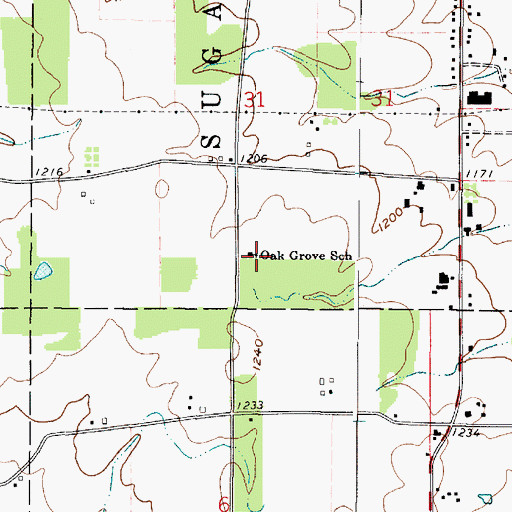 Topographic Map of Oak Grove School, OH