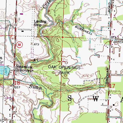 Topographic Map of Oak Openings Preserve Metropark, OH
