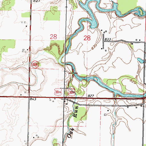 Topographic Map of Oak Run, OH