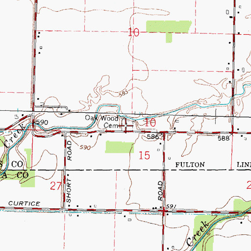 Topographic Map of Oak Wood Cemetery, OH