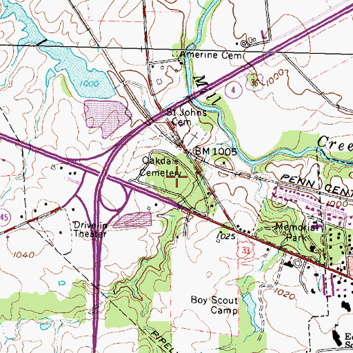 Topographic Map of Oakdale Cemetery, OH