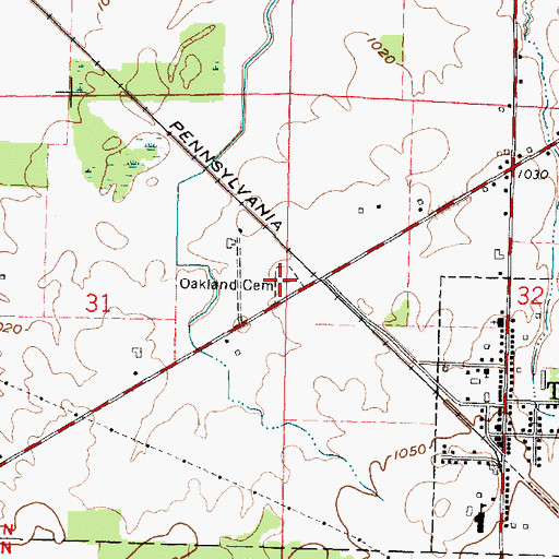 Topographic Map of Oakland Cemetery, OH