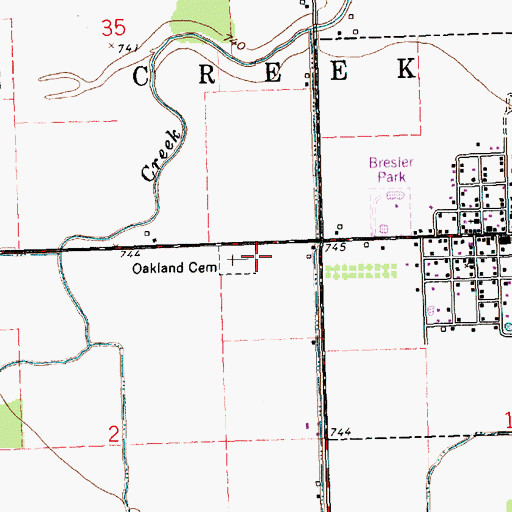 Topographic Map of Oakland Cemetery, OH